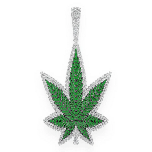 7.75CTW Gold Green Cannabis Leaf Pendant  customdiamjewel   