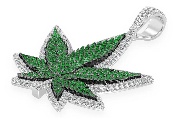 7.75CTW Gold Green Cannabis Leaf Pendant  customdiamjewel   