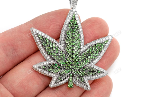 7.75CTW Gold Green Cannabis Leaf Pendant  customdiamjewel   