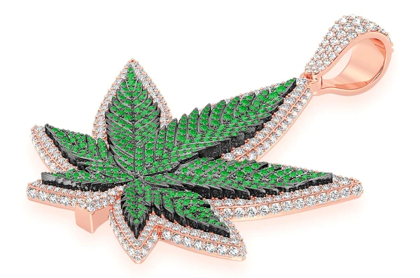 7.75CTW Gold Green Cannabis Leaf Pendant  customdiamjewel   