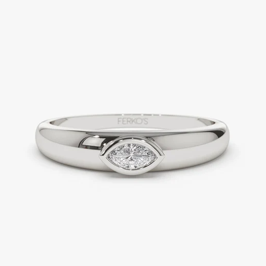 0.15CTW Bezel Setting Marquise Lab Grown Diamond Solitaire Ring  customdiamjewel 10KT White Gold VVS-EF