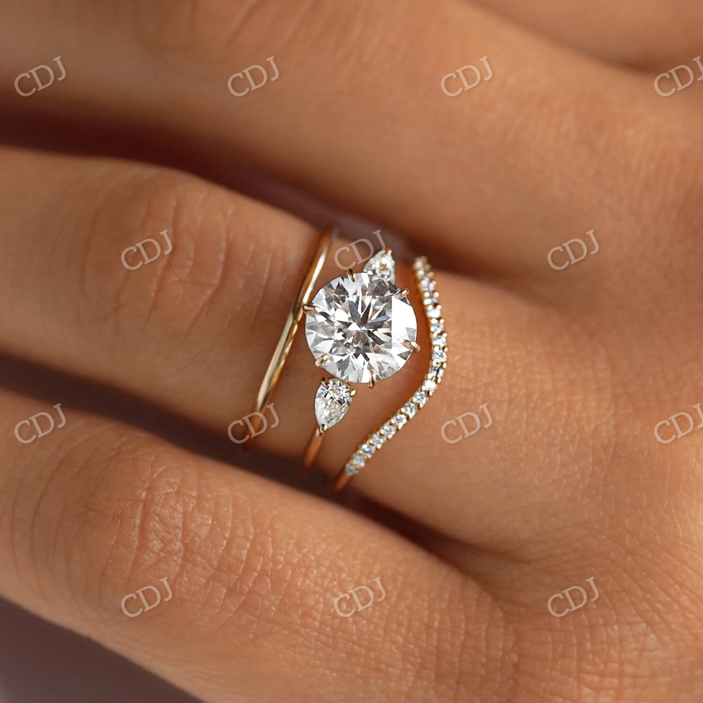 Three Stone Round Cut Moissanite Engagement Ring  customdiamjewel   