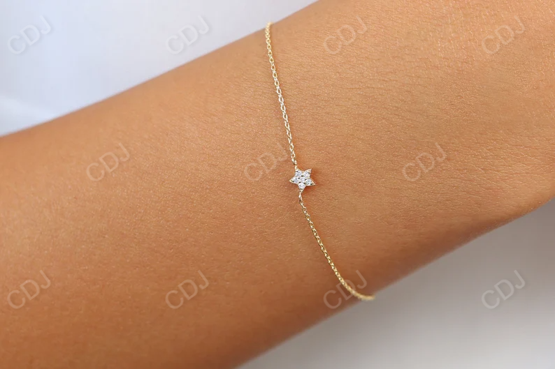 Tiny Star Natural Diamond 14K Solid Gold Bracelet  customdiamjewel   