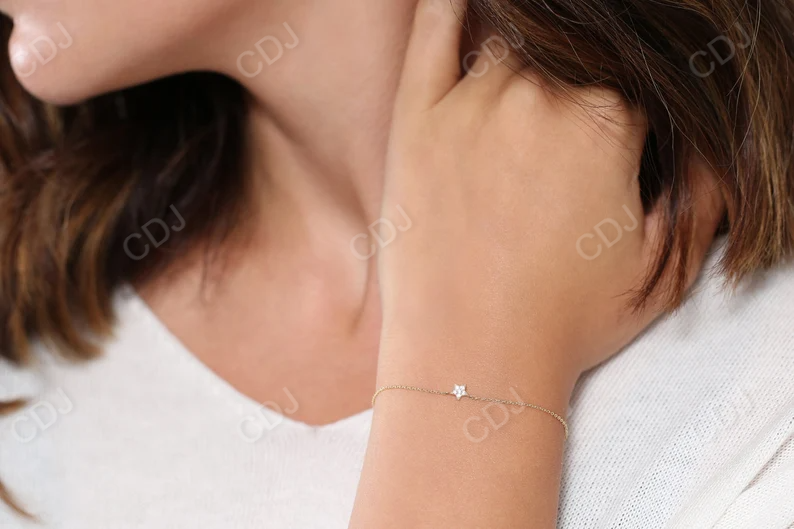 Tiny Star Natural Diamond 14K Solid Gold Bracelet  customdiamjewel   