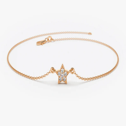 Tiny Star Natural Diamond 14K Solid Gold Bracelet  customdiamjewel 10 KT Solid Gold Rose Gold VVS-EF