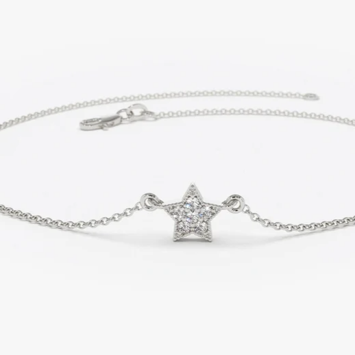 Tiny Star Lab Grown Diamond Bracelet  customdiamjewel Sterling Silver White Gold VVS-EF