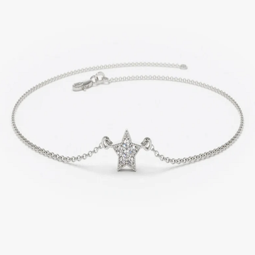 Tiny Star Natural Diamond 14K Solid Gold Bracelet  customdiamjewel 10 KT Solid Gold White Gold VVS-EF