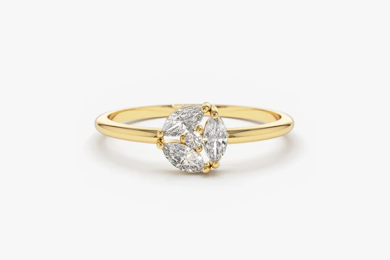 0.16CTW Marquise Cut Cluster Lab Grown Diamond Engagement Ring  customdiamjewel 10KT Yellow Gold VVS-EF