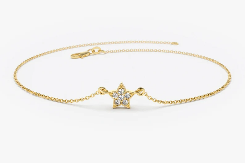 Tiny Star Lab Grown Diamond Bracelet  customdiamjewel Sterling Silver Yellow Gold VVS-EF