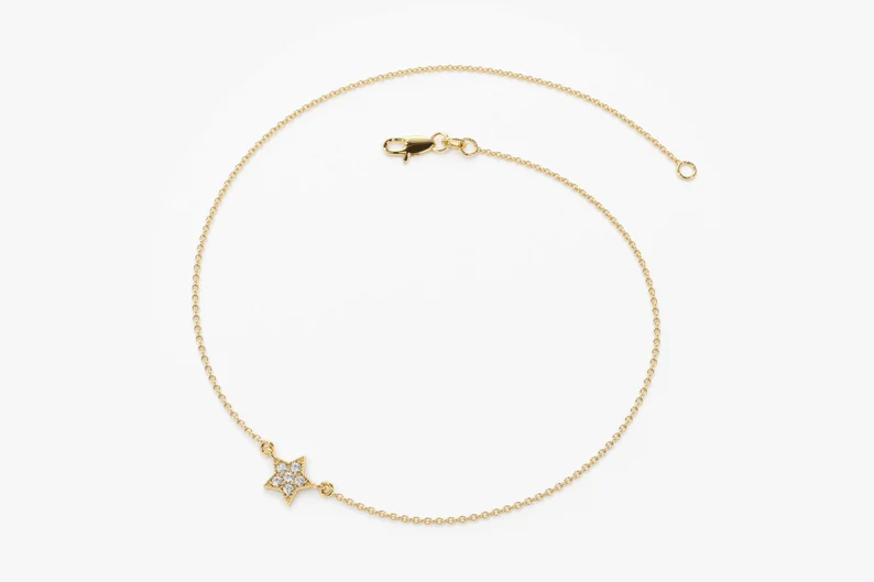 Tiny Star Natural Diamond 14K Solid Gold Bracelet  customdiamjewel   