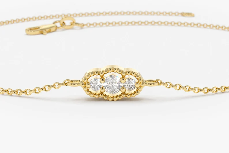 3 Station Trio Lab Grown Diamond Link Bracelet  customdiamjewel   