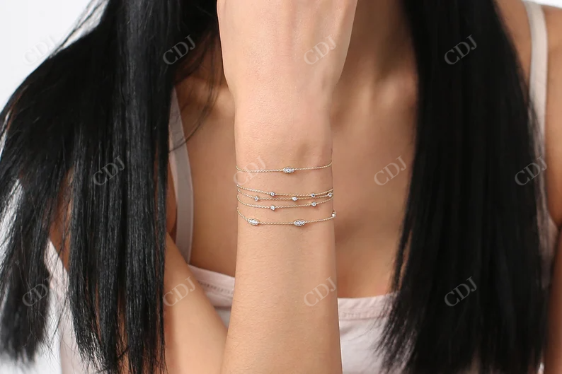 14K Gold Natural Diamond Delicate Bracelet For Women  customdiamjewel   