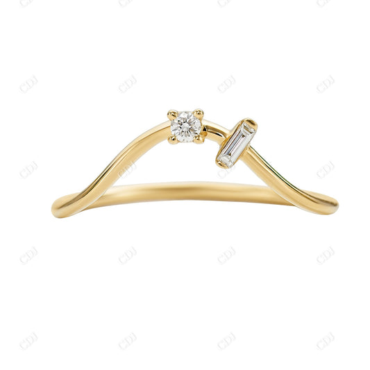 Baguette and Round Lab Diamond Curved Wedding Band  customdiamjewel 10KT Yellow Gold VVS-EF