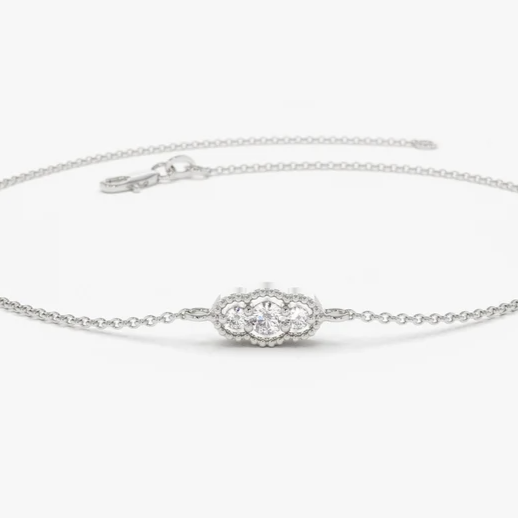 3 Station Trio Lab Grown Diamond Link Bracelet  customdiamjewel Sterling Silver White Gold VVS-EF