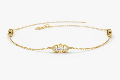 3 Station Trio Lab Grown Diamond Link Bracelet  customdiamjewel Sterling Silver Yellow Gold VVS-EF