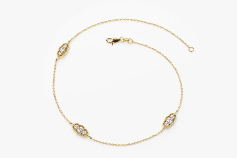 14K Gold Natural Diamond Delicate Bracelet For Women  customdiamjewel   