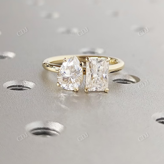 Toi Et Moi Yellow Gold Moissanite Engagement Ring  customdiamjewel 10 KT Yellow Gold VVS-EF