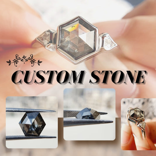 2.0 CT Hexagon Cut Salt and Pepper Moissanite - Custom Stone  customdiamjewel   