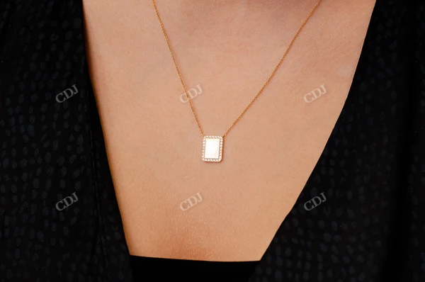 0.15CTW Rectangle Diamond Border Necklace Pendant  customdiamjewel   