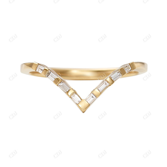 0.1ctw Baguette CVD Diamond Curved Wedding Band  customdiamjewel 10KT Yellow Gold VVS-EF