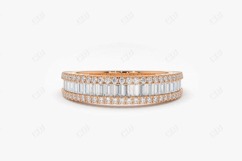 0.75CTW Baguette Cut Lab Grown Diamond Half Eternity Wedding Band  customdiamjewel 10KT Rose Gold VVS-EF