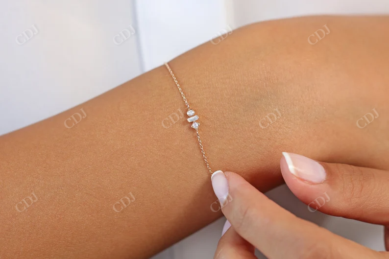 14k Gold Baguette and Round Cut Lab Diamond Bracelet  customdiamjewel   