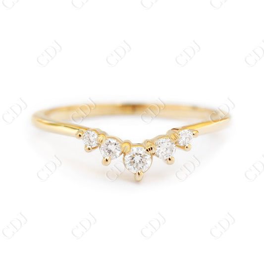 V Shaped 5 Stone Lab Grown Diamond Wedding Band  customdiamjewel 10KT Yellow Gold VVS-EF