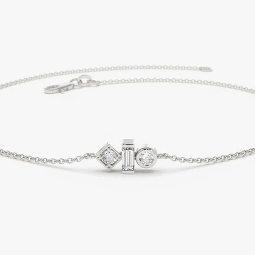 14k Gold Baguette and Round Cut Lab Diamond Bracelet  customdiamjewel Sterling Silver White Gold VVS-EF