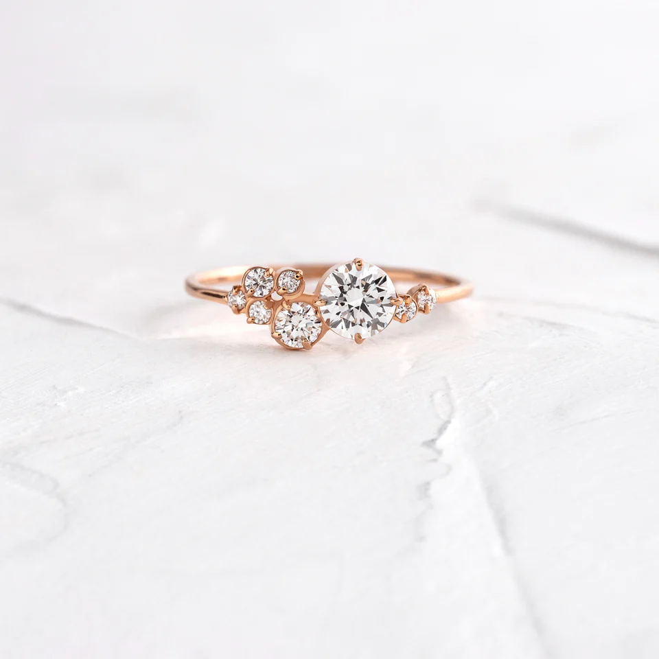 Minimalist Cluster Round Cut Moissanite Ring  customdiamjewel 10KT Rose Gold VVS-EF