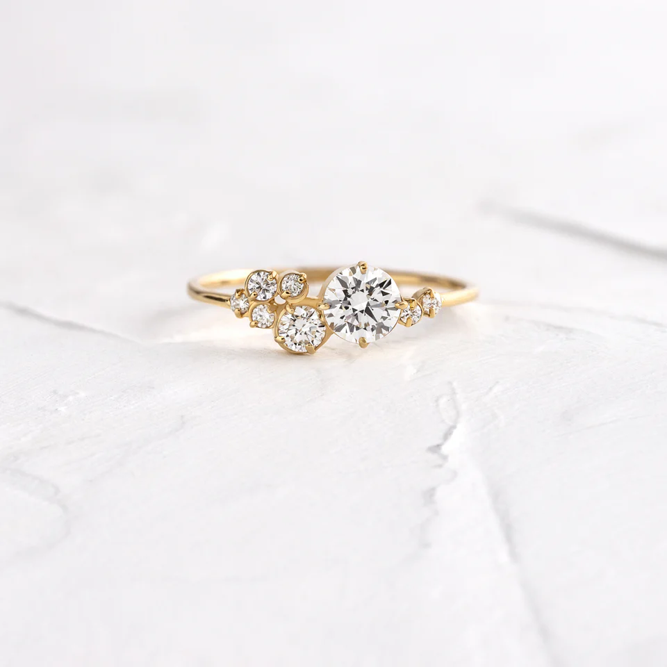 Minimalist Cluster Round Cut Moissanite Ring  customdiamjewel 10KT Yellow Gold VVS-EF