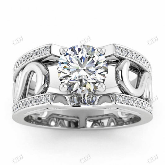 White Gold Vintage Style Wide Band Moissanite Ring  customdiamjewel 10KT White Gold VVS-EF