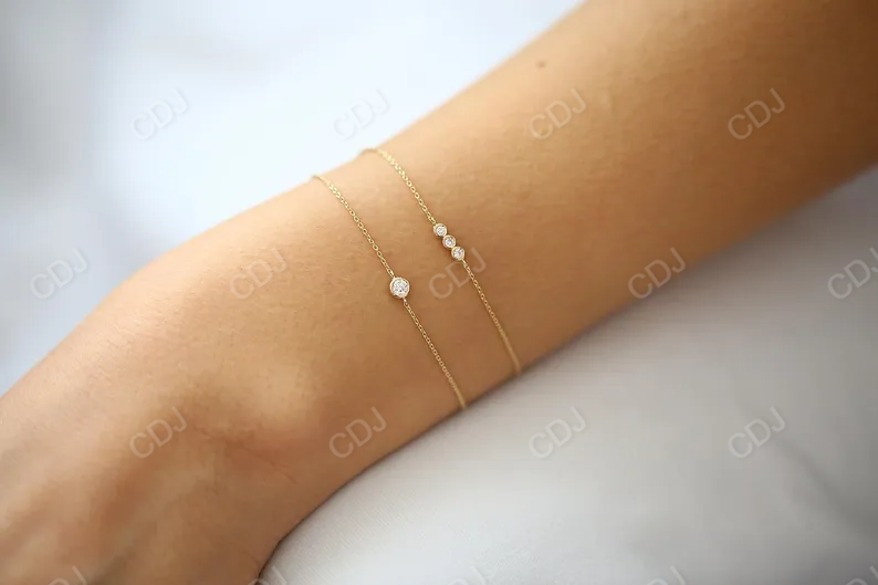 Oval Cut Natural Diamond 14K Gold Bezel Set Dainty Bracelet  customdiamjewel   