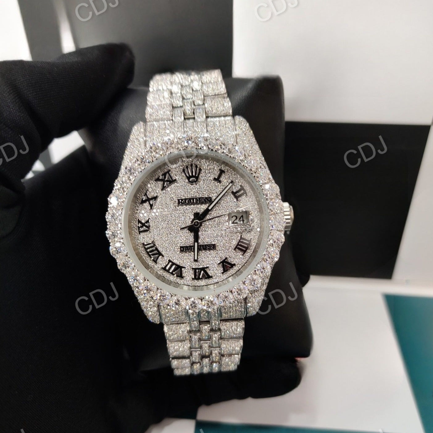 Stainless Steel White Gold Pelted Diamond Hip Hop Watch  customdiamjewel   