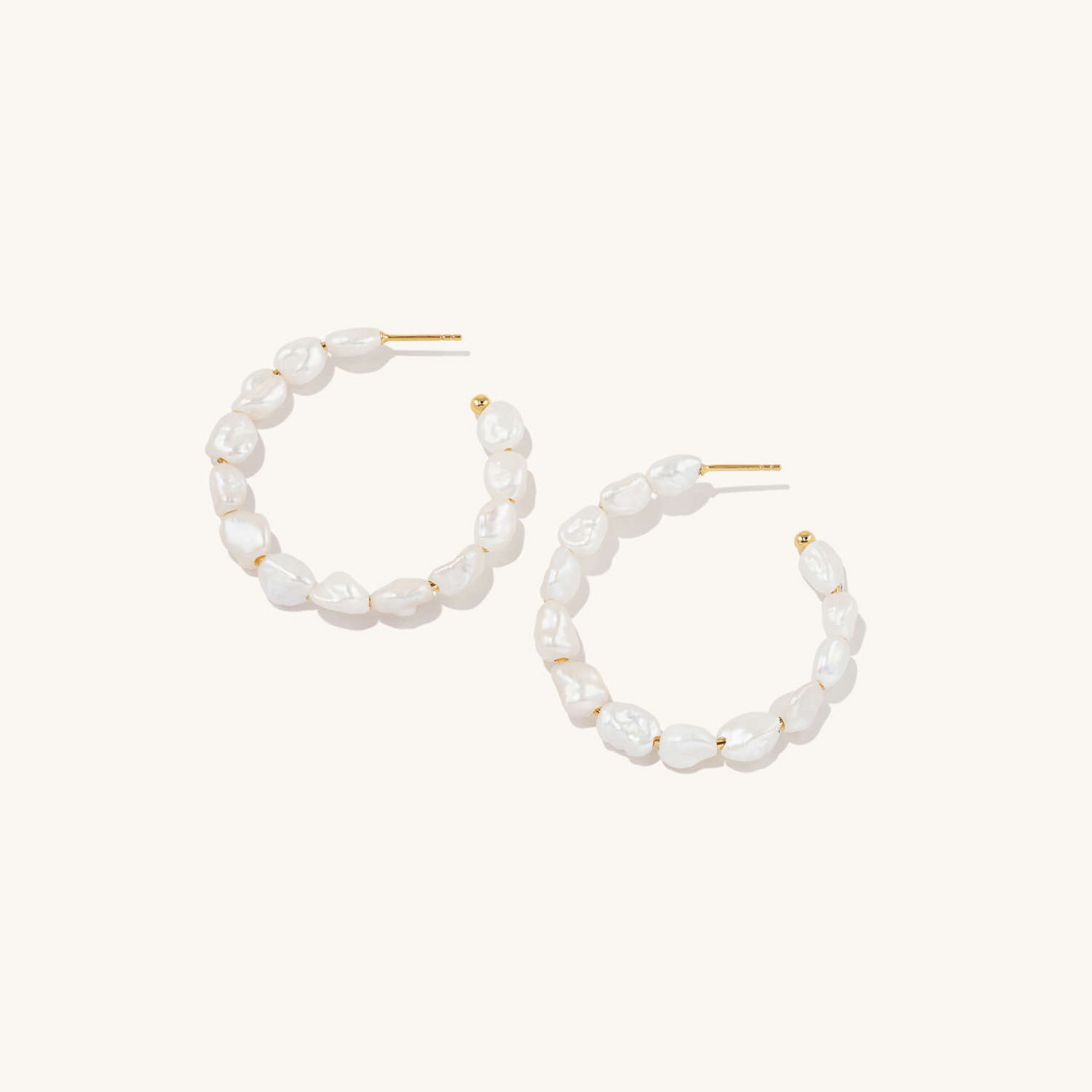 Bold Pearl Hoop 18K Solid Gold Hoop Earrings  customdiamjewel   