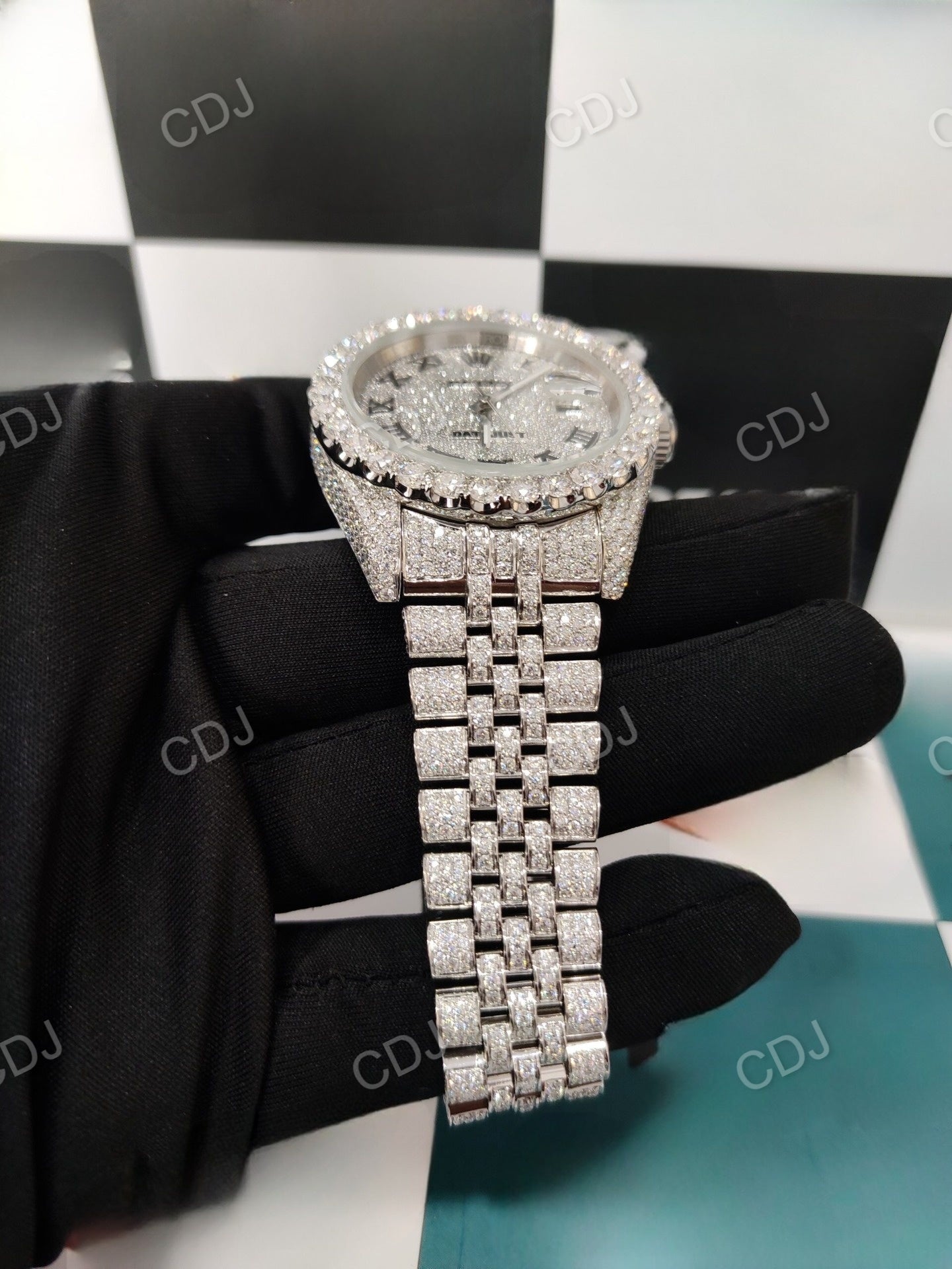 Stainless Steel White Gold Pelted Diamond Hip Hop Watch  customdiamjewel   