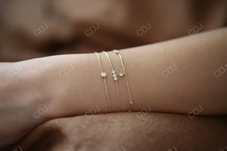 Oval Cut Natural Diamond 14K Gold Bezel Set Dainty Bracelet  customdiamjewel   