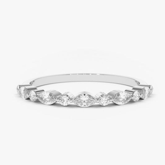 0.28CTW Marquise And Round Cut Natural Diamond Eternity Wedding Band  customdiamjewel 10KT White Gold VVS-EF