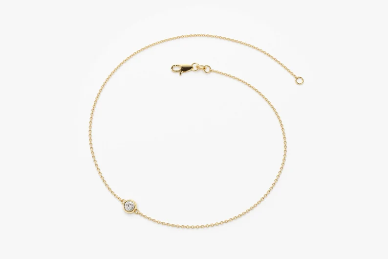 Oval Cut Natural Diamond 14K Gold Bezel Set Dainty Bracelet  customdiamjewel   