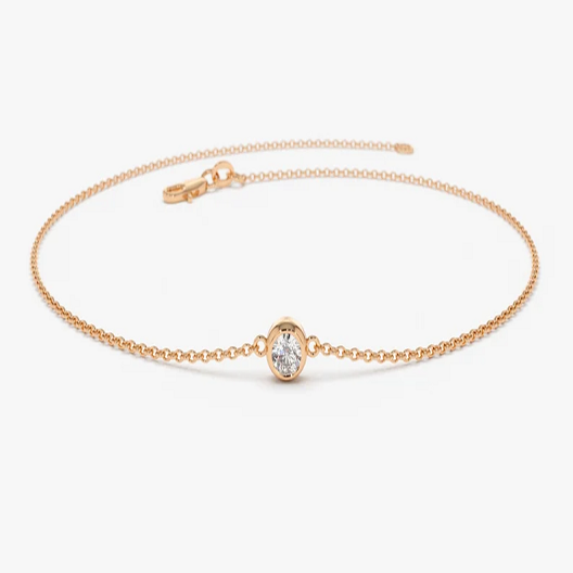 Oval Cut Natural Diamond 14K Gold Bezel Set Dainty Bracelet  customdiamjewel 10 KT Solid Gold Rose Gold VVS-EF