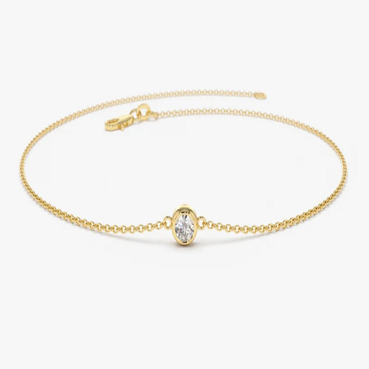 Oval Cut Natural Diamond 14K Gold Bezel Set Dainty Bracelet  customdiamjewel 10 KT Solid Gold Yellow Gold VVS-EF