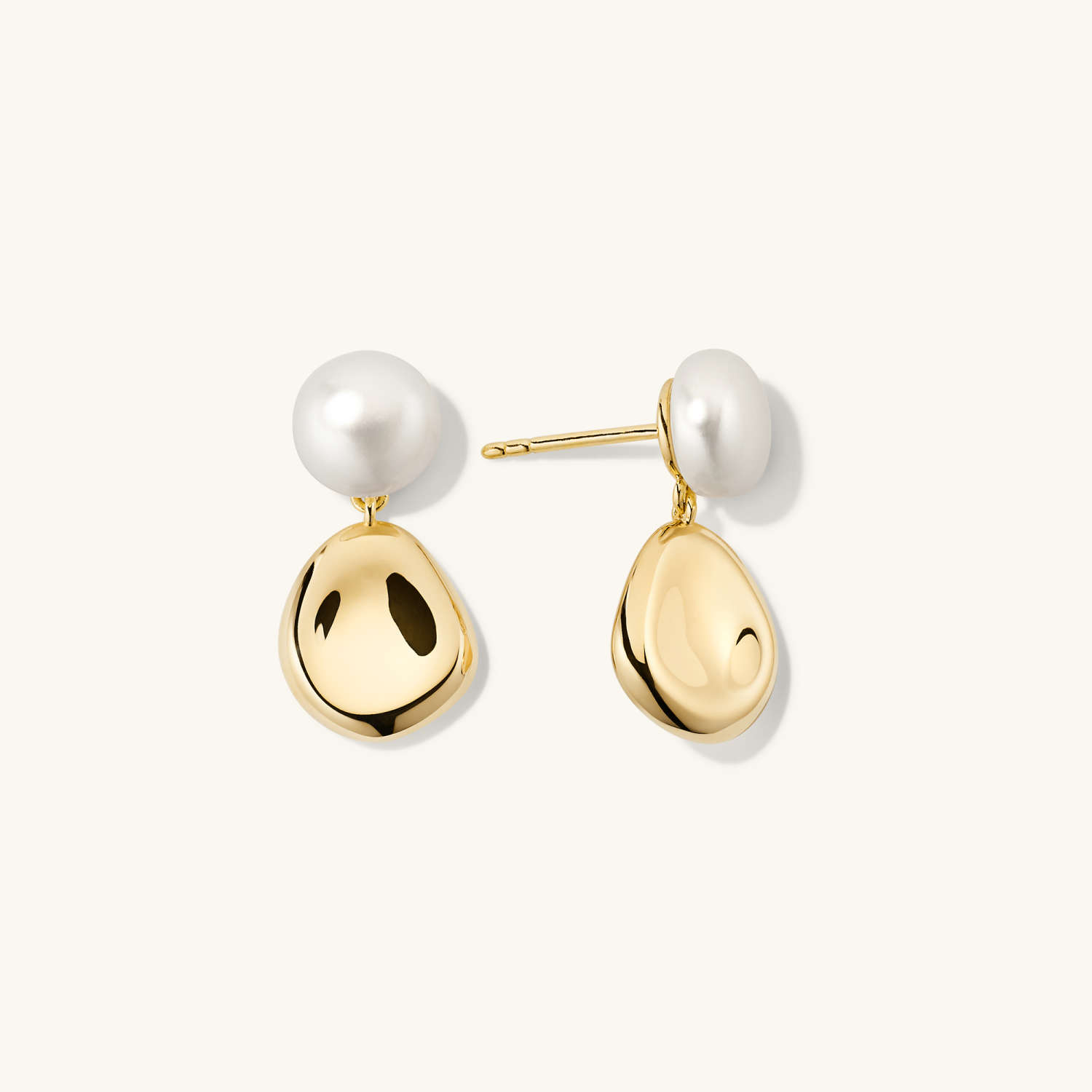 Unique Pearl Sculptural Drop 18K Gold Stud Earrings  customdiamjewel   