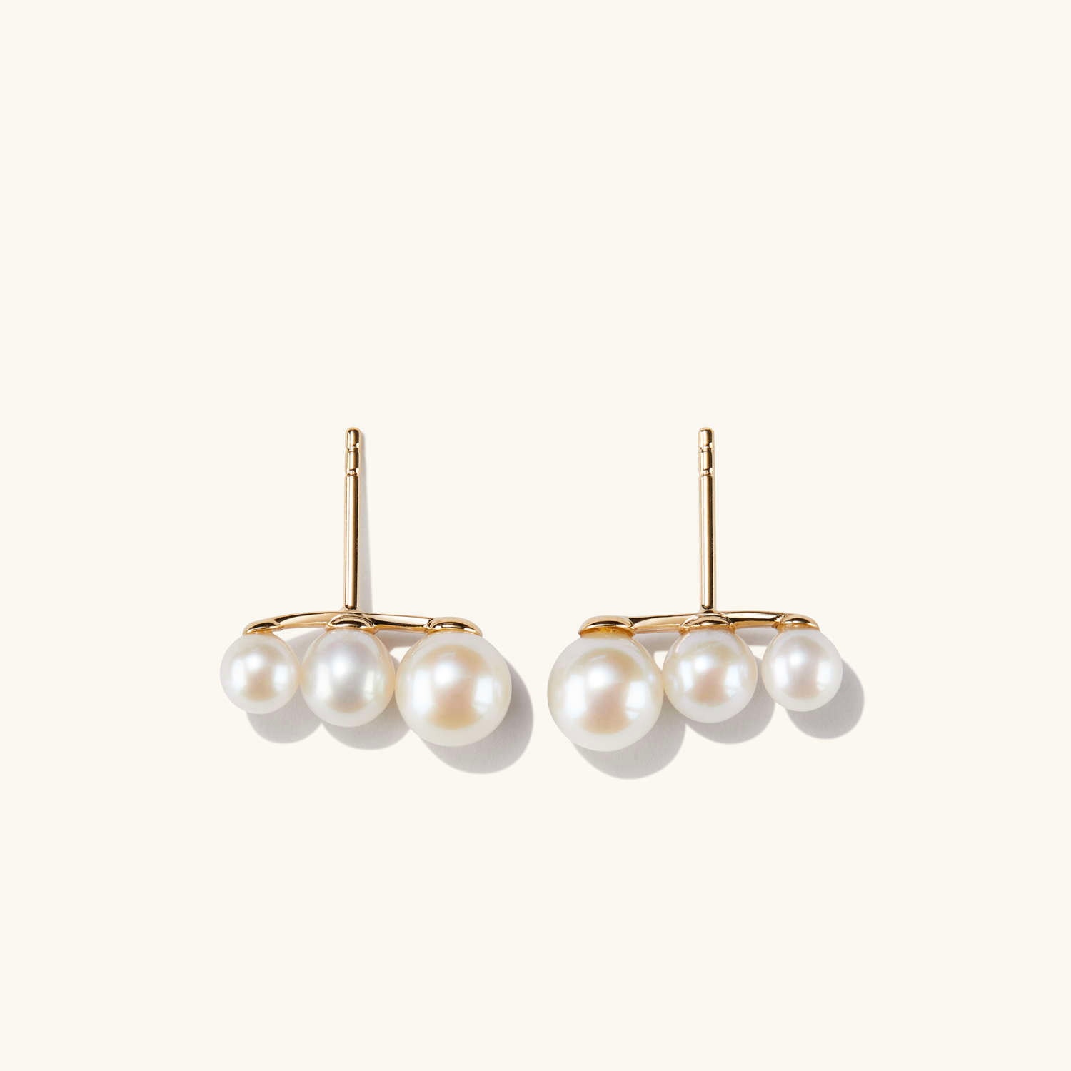 Contrast Pearl Climber 14K Gold Stud Earring  customdiamjewel   