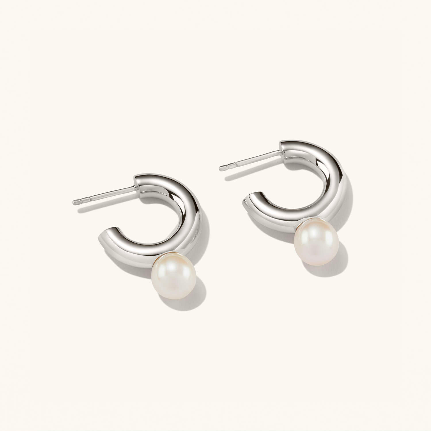 Dual Pearl 925 Sterling Silver Hoops Stud Earrings  customdiamjewel   