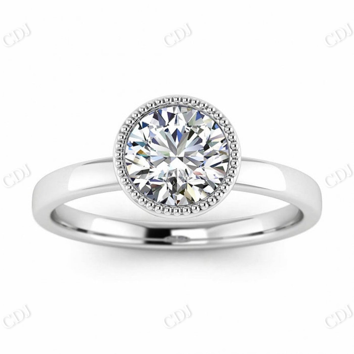 Miligrain Bezel Set White Gold Unique Moissanite Ring  customdiamjewel 10 KT White Gold VVS-EF