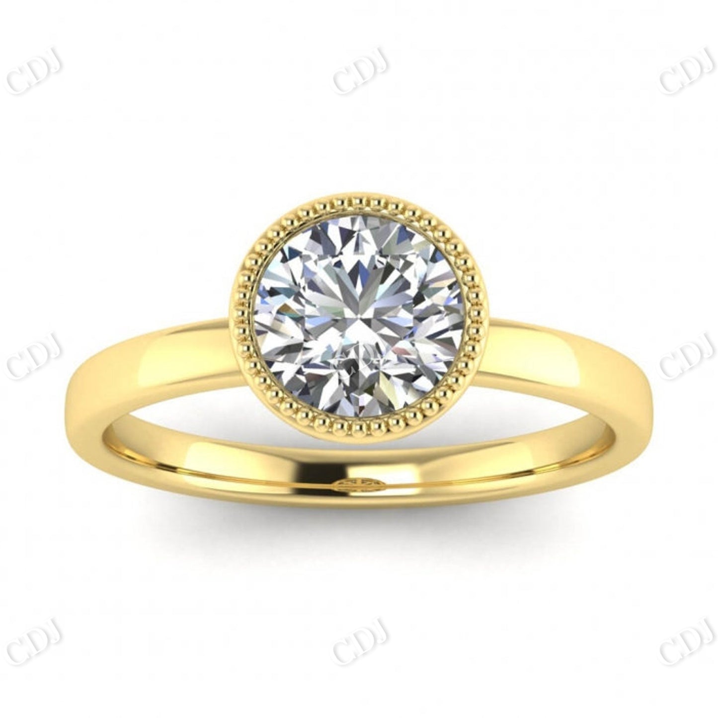 Miligrain Bezel Set White Gold Unique Moissanite Ring  customdiamjewel 10 KT Yellow Gold VVS-EF