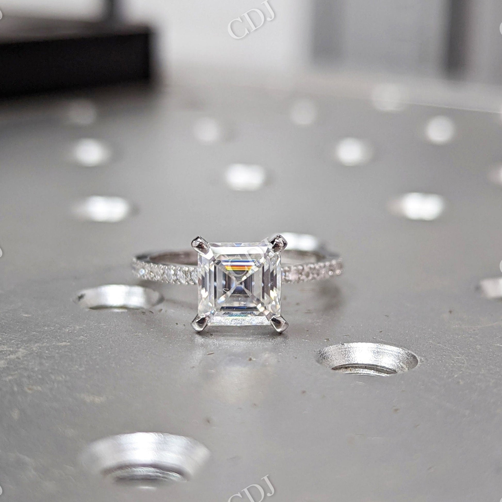 Asscher Cut Moissanite Stacking Engagement Ring  customdiamjewel 10 KT White Gold VVS-EF