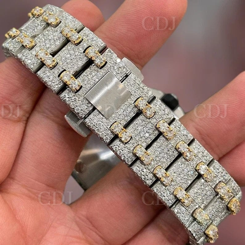 Two Tone Ice Out Round Diamond Hip Hop Watch  customdiamjewel   