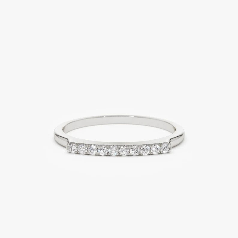 0.10CTW Pave Lab Grown Diamond Bar Setting Minimalist Band  customdiamjewel 10KT White Gold VVS-EF