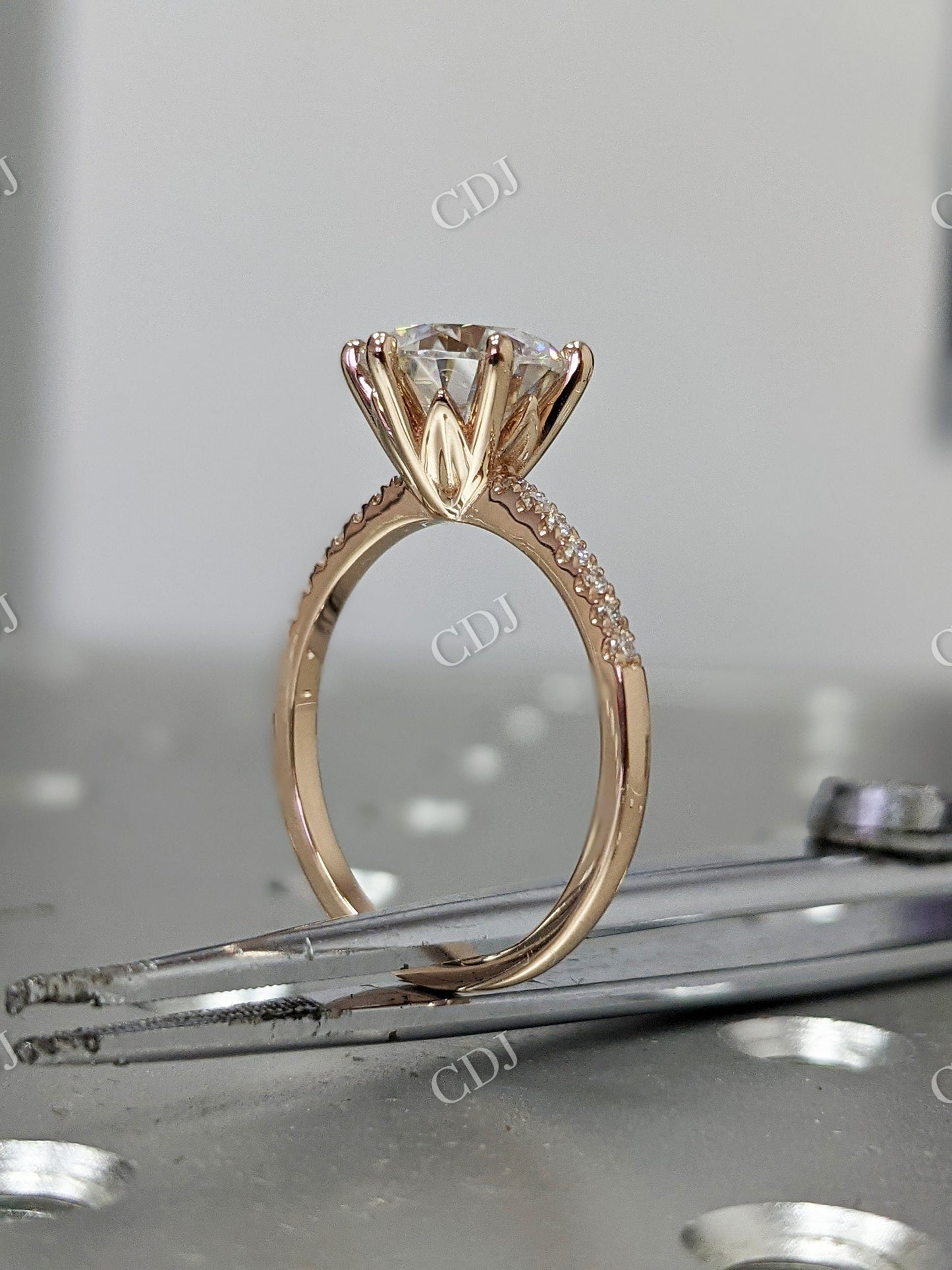 14k Solid Gold Round Cut Moissanite Engagement Ring  customdiamjewel   