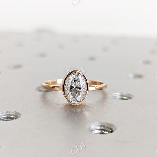 Solitaire Bezel Set Oval Cut Moissanite Engagement Ring  customdiamjewel 10 KT Yellow Gold VVS-EF